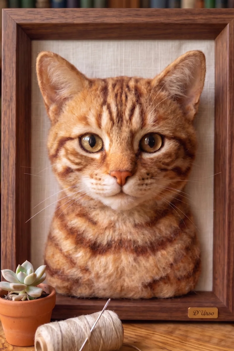 Retrato de Gato laranja em feltragem
